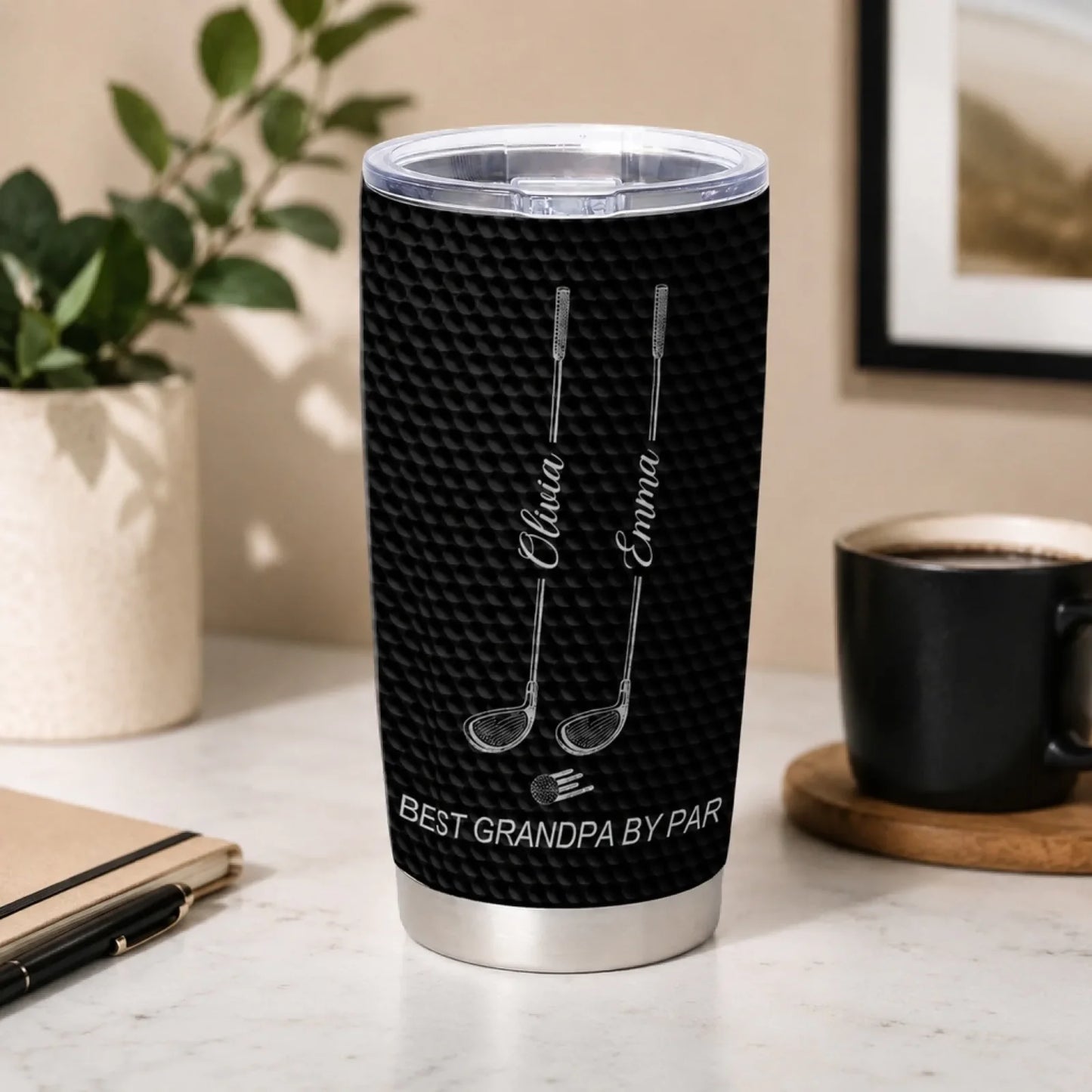 The Best Dad by Par - Personalized Tumbler, Custom Kids' Name Golf Water Bottle, Father's Day Gift for Dad