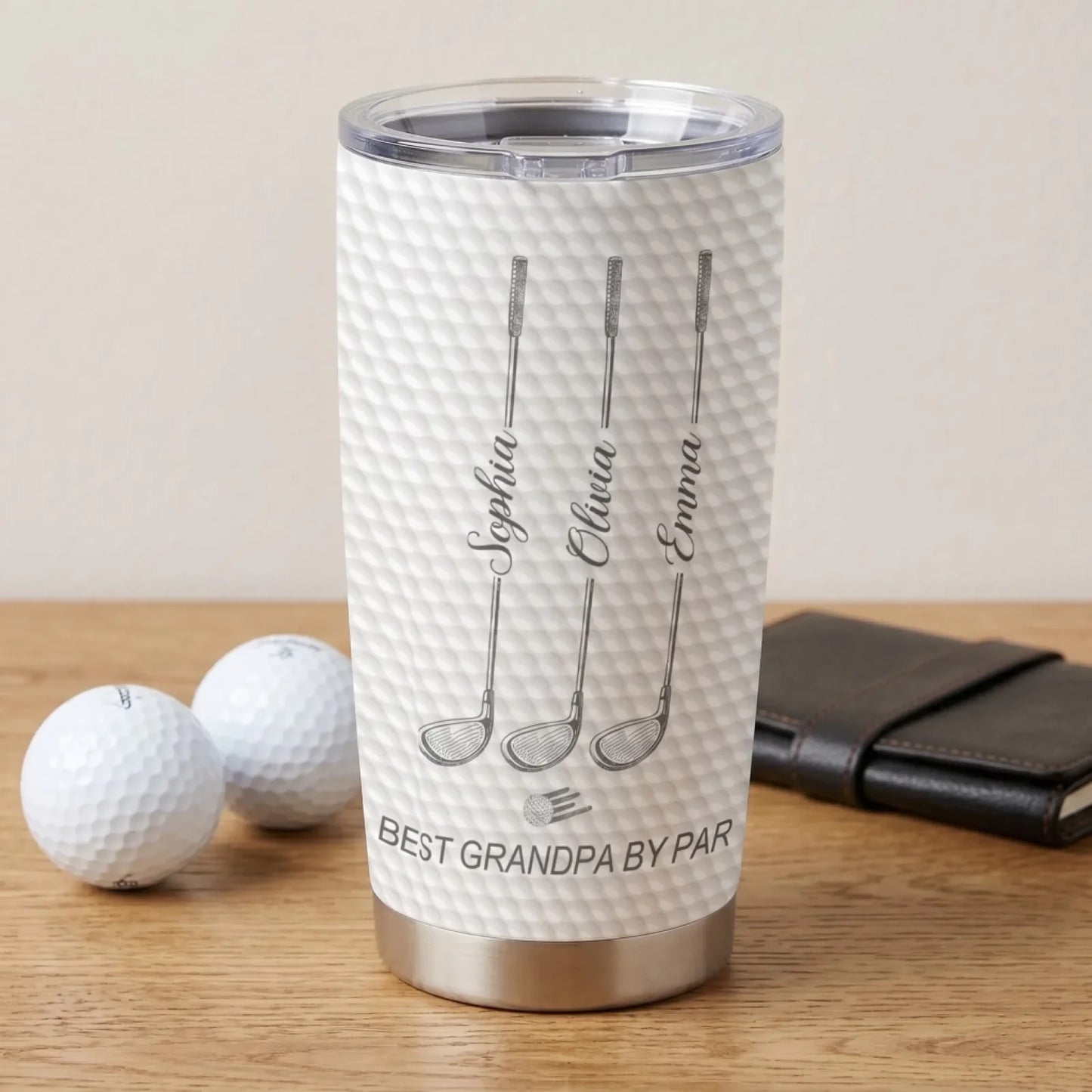The Best Dad by Par - Personalized Tumbler, Custom Kids' Name Golf Water Bottle, Father's Day Gift for Dad