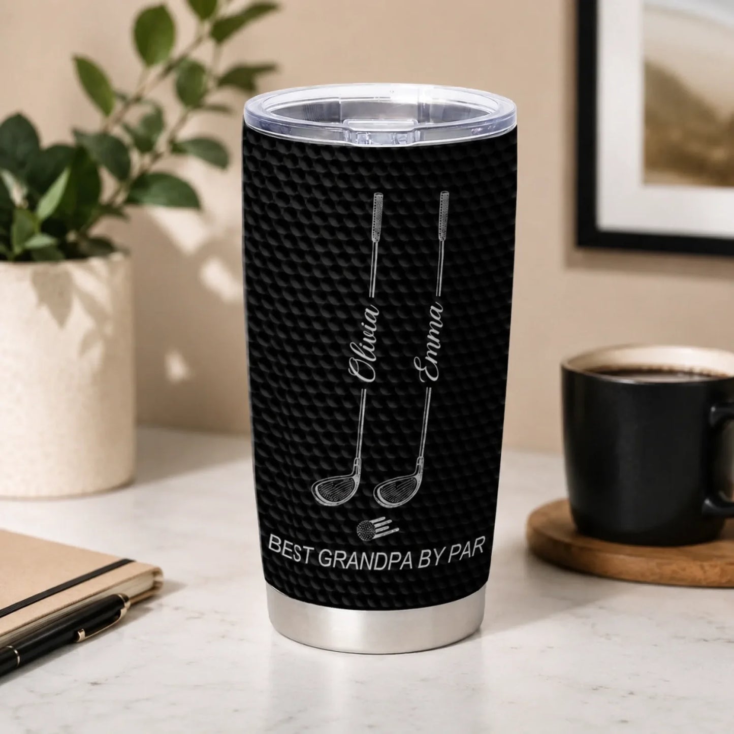 The Best Dad by Par - Personalized Tumbler, Custom Kids' Name Golf Water Bottle, Father's Day Gift for Dad