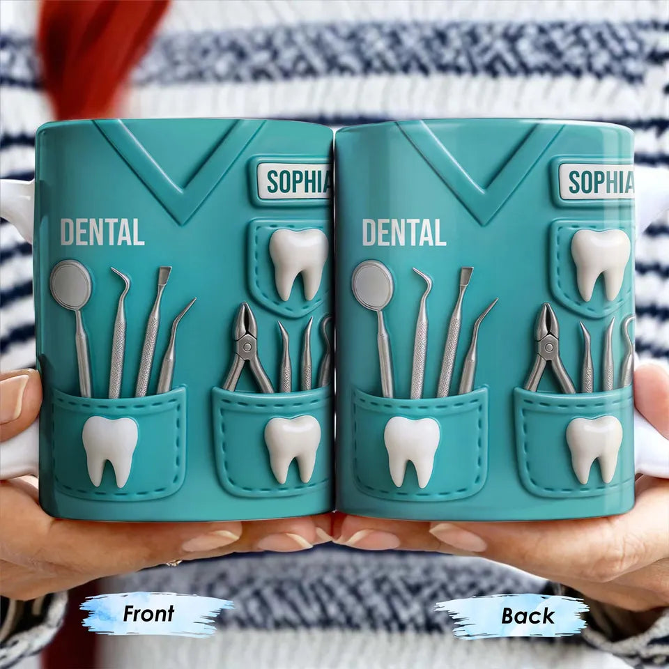 Personalized Dental Coffee Mug Featuring Dental Equipment Designs Gift For Dentists