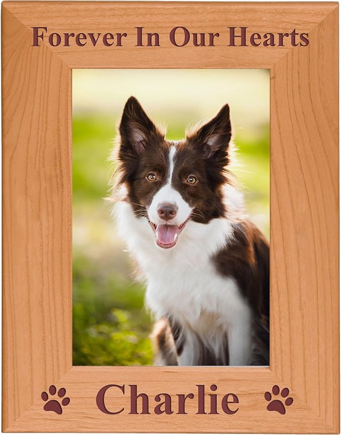 Forever in Our Hearts Custom Dog Memorial Wood Picture Frame (4x6 Vertical)