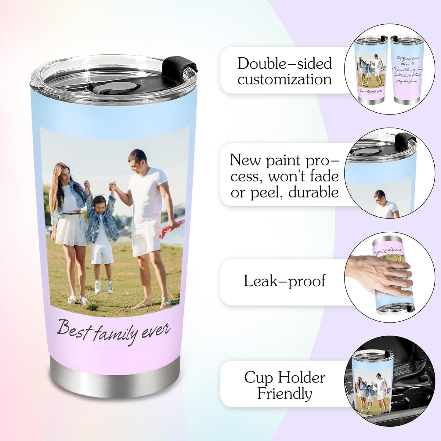Personalisierter 20oz Edelstahlbecher, individuelles Foto, Logo & Text, Reisekaffeetasse, perfektes Geschenk für Frauen & Männer