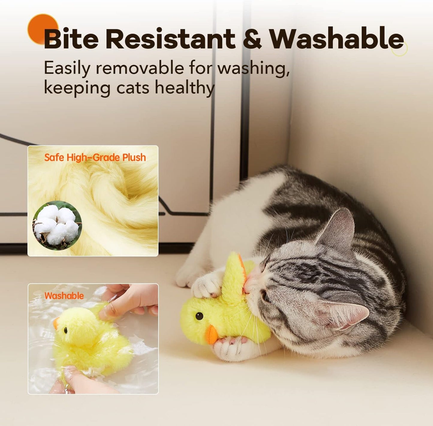 Potaroma Cat Toys Rechargeable Flapping Duck with SilverVine Catnip, Lifelike Quack Chirping, Touch Activated Kitten Kicker Plush Interactive Exercise Toys for All Breeds