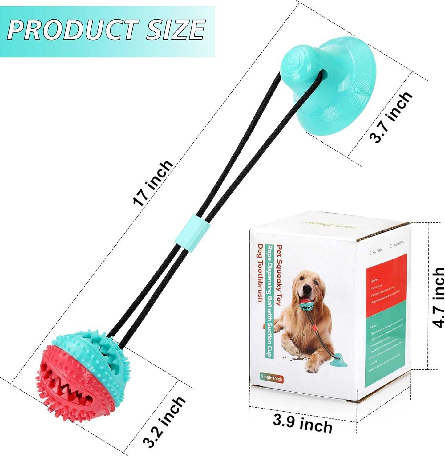 Interactive Dog Toys Tug of War, Mentally Stimulating Toys for Dog, Puppy Teething Toys for Boredom to Keep Them Busy, Dog Puzzle Treat Food Dispensing Ball Toy for Small Medium Dogs on Smooth Floor