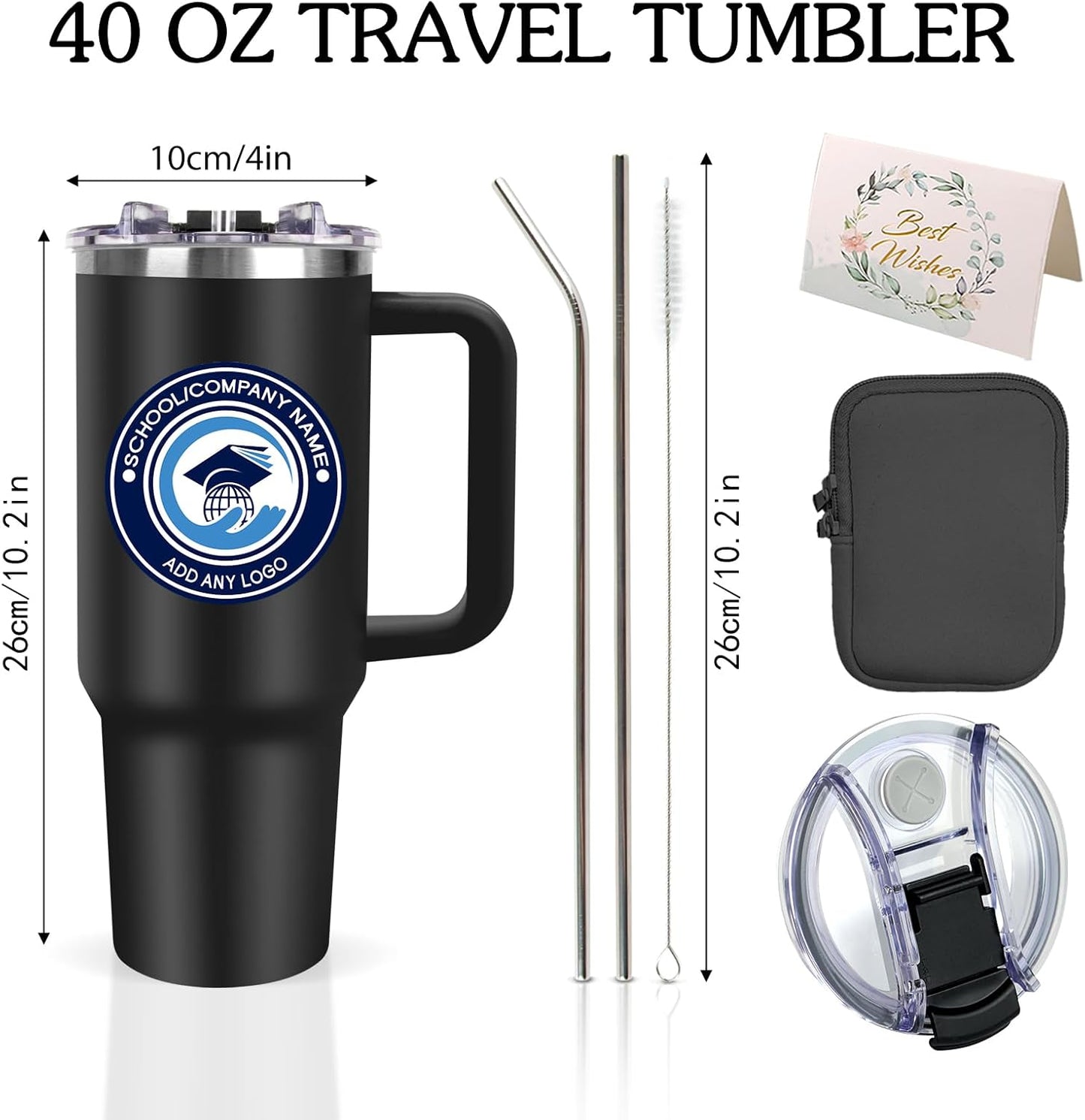 Personalized 40 oz Tumbler with Handle and Straw, Custom Tumbler with Picture, Logo, Text, Stainless Steel Travel Coffee Mug Cup