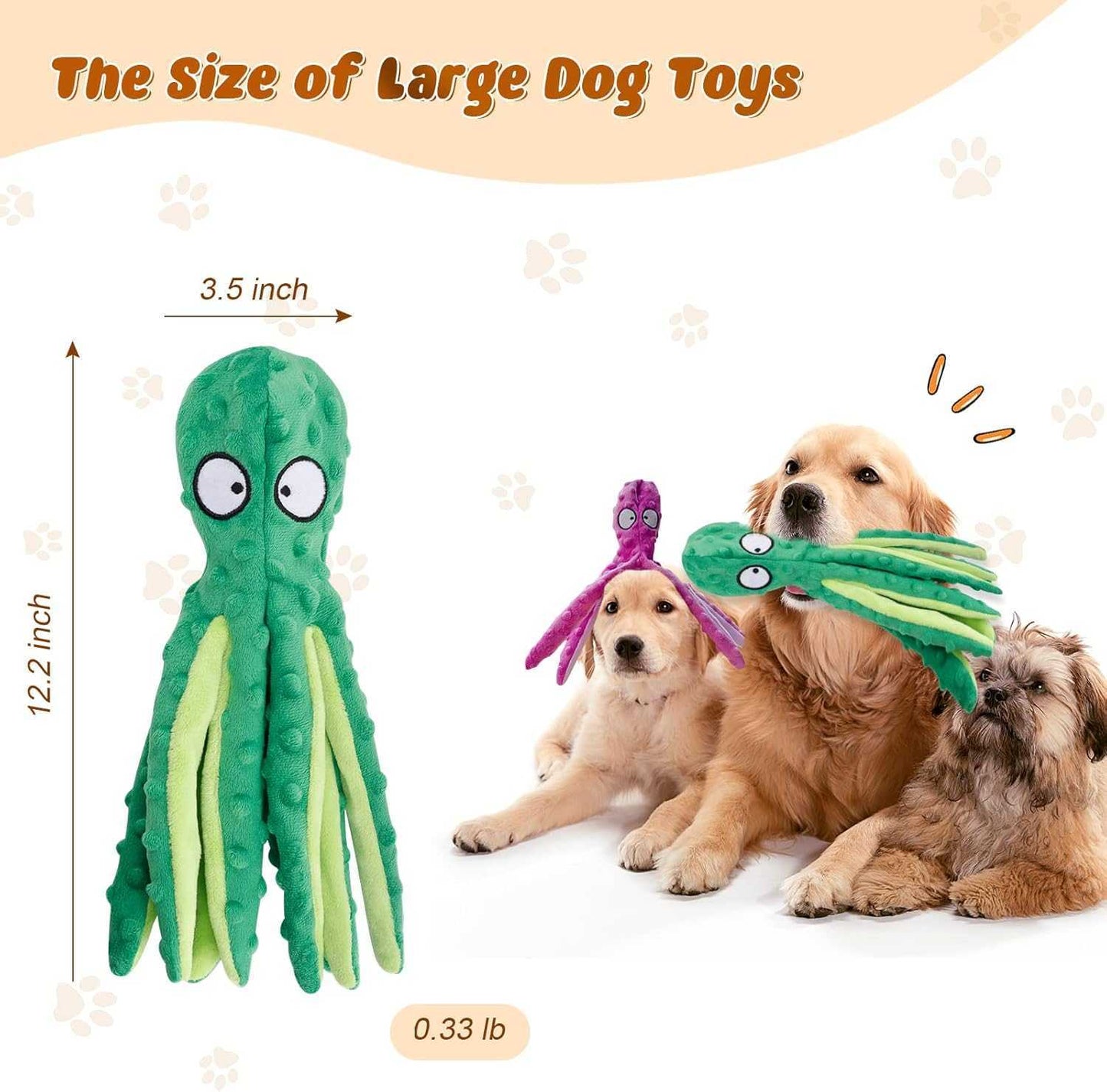 3 Pack Dog Toys for Small Dogs, Medium Dogs, Large Dogs, Puppy Teething Chew Toys, aggressive chewers, No Stuffing Crinkle Plush Dog Toys, Dog Squeaky Octopus Toys