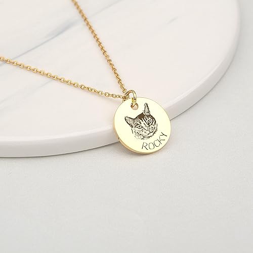 Personalisierte Tierporträt-Halskette, handgefertigtes Gedenkschmuckgeschenk, individuelle runde Scheiben-Foto-Gravur-Halskette für Tierliebhaber