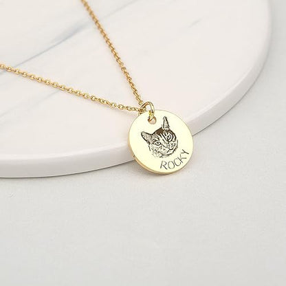 Personalisierte Tierporträt-Halskette, handgefertigtes Gedenkschmuckgeschenk, individuelle runde Scheiben-Foto-Gravur-Halskette für Tierliebhaber