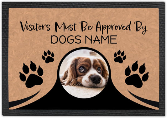 Personalized Dog Door Mat with Photo and Name - Customized Welcome Mat - Floor Mats - Front Door Mat - Visitors Must Be Approved - Abrasion-Resistant and Non-Slip (20" x 14")