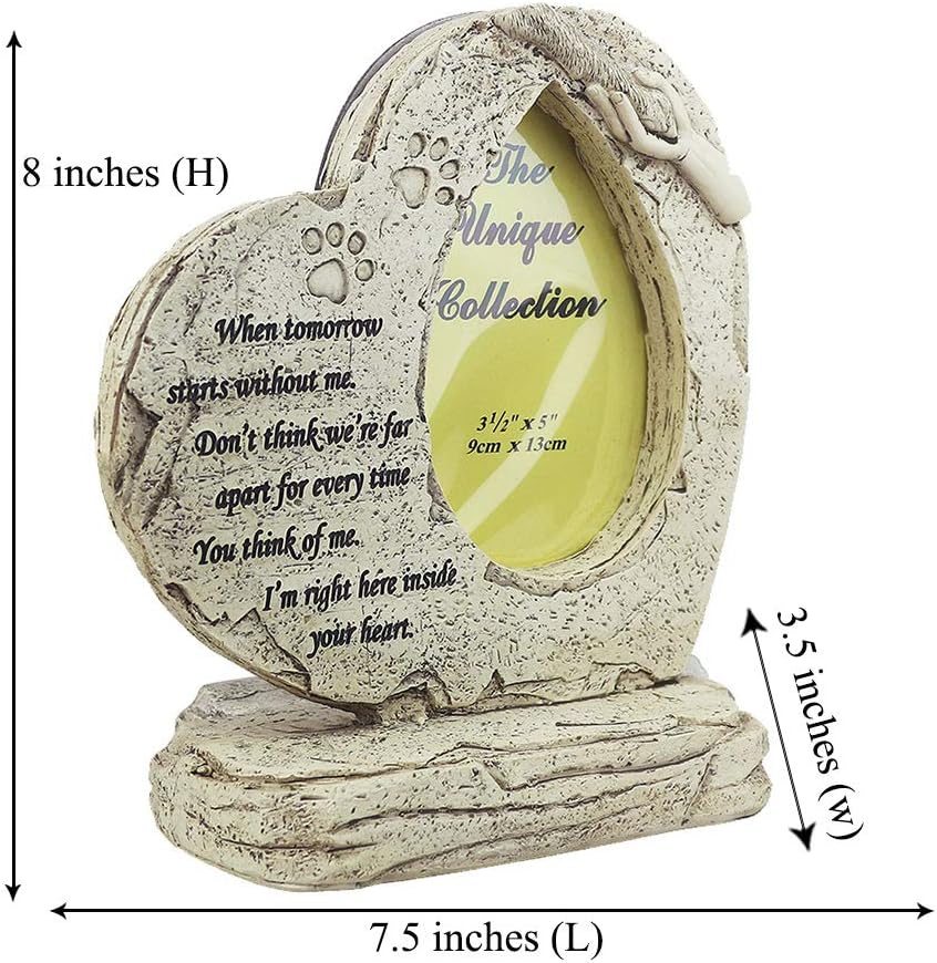 Heart Shaped Pet Dog Memorial Stones with Photo Frame, Pet Dog HeadStones Grave Markers, Loss of Pet Dog Sympathy Gifts Memorial Gifts Passing Away Gifts Outdoor or Indoor