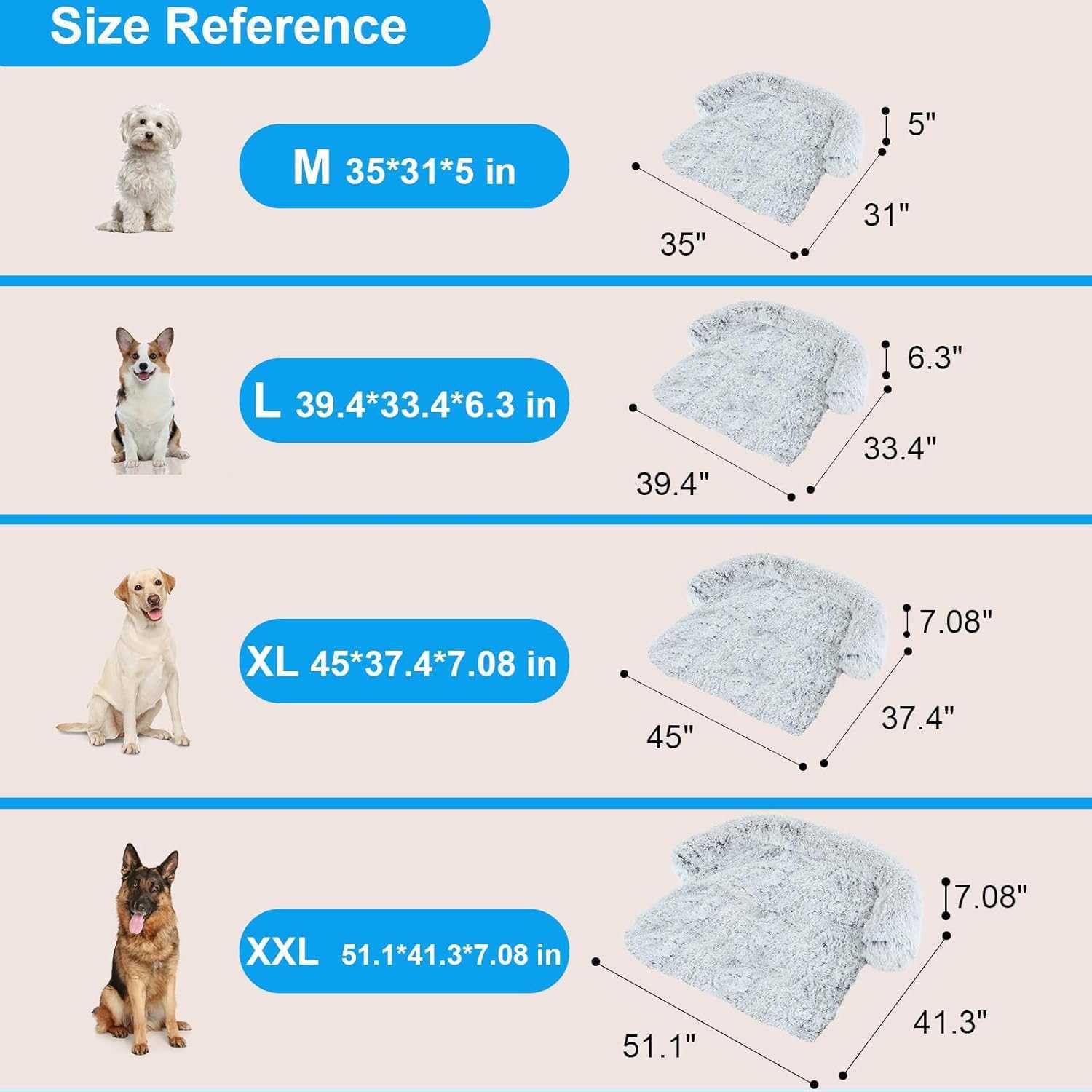 Luxurious Dog Couch Bed Protector for Dogs Memory Foam, Removable Fluffy Plush Pet Couch Cover for Dogs Washable, Calming Dog Sofa Beds, Waterproof Couch Protector, Pet Beds Mats for Couch(L)