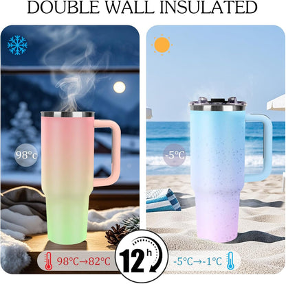 Personalized 40 oz Tumbler with Handle and Straw, Custom Tumbler with Picture, Logo, Text, Stainless Steel Travel Coffee Mug Cup