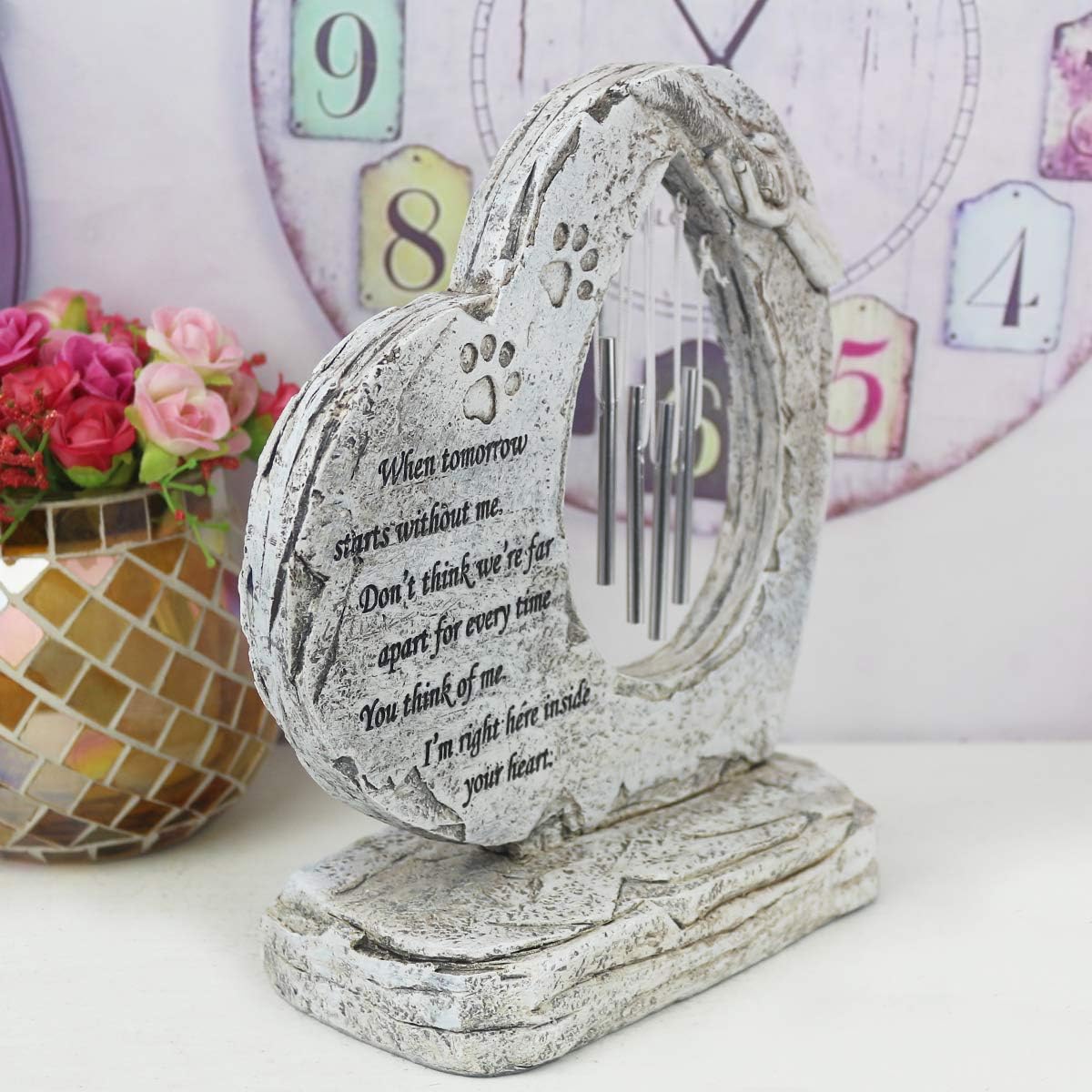 Heart Shaped Paw Print Pet Memorial Stone - Dog Grave Marker for Loss of Pet
