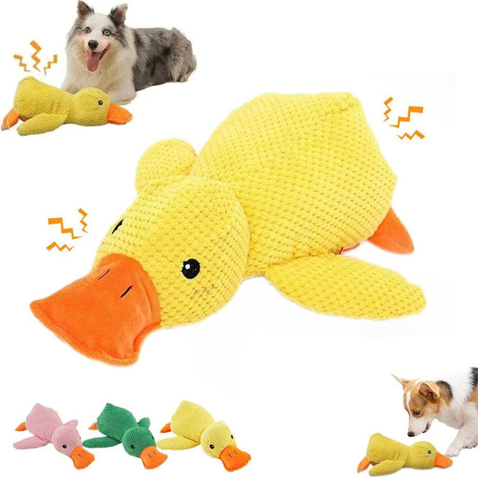 2025 Cute Yellow Calming Duck Dog Toy, Quack-Quack Duck Dog Toy, Cute Yellow Stuffed Calming Duck Dog Toys with Soft Squeaker, Interactive Dog Toys for Aggressive Chewers (Yellow)
