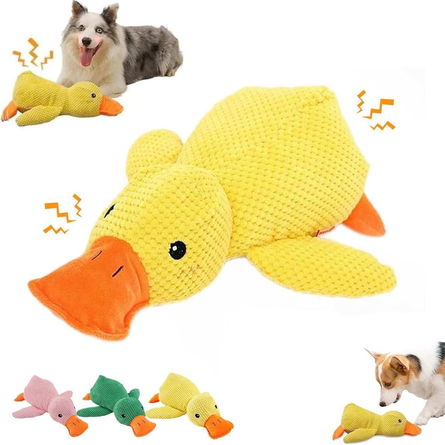 2025 Cute Yellow Calming Duck Dog Toy, Quack-Quack Duck Dog Toy, Cute Yellow Stuffed Calming Duck Dog Toys with Soft Squeaker, Interactive Dog Toys for Aggressive Chewers (Yellow)