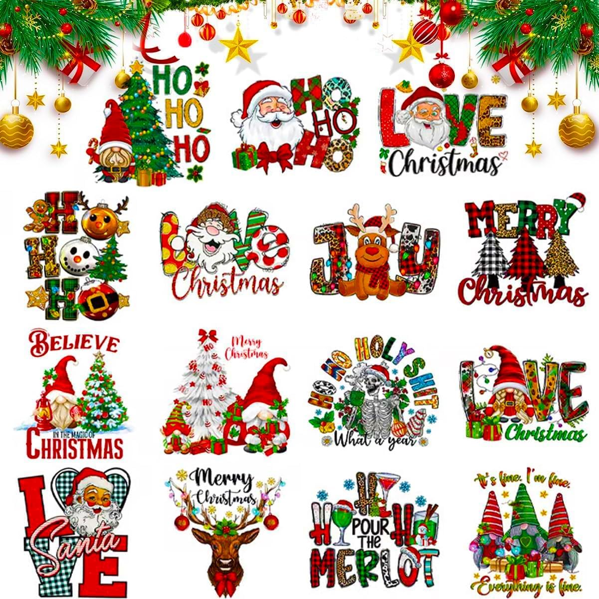 15pcs Christmas Mystery Dtf Transfer Bundle – Ready to Press Holiday Designs for Festive DIY Creations,Christmas Iron on Transfers for Clothes T-Shirts Pillow Cover Hoody (15pcs)