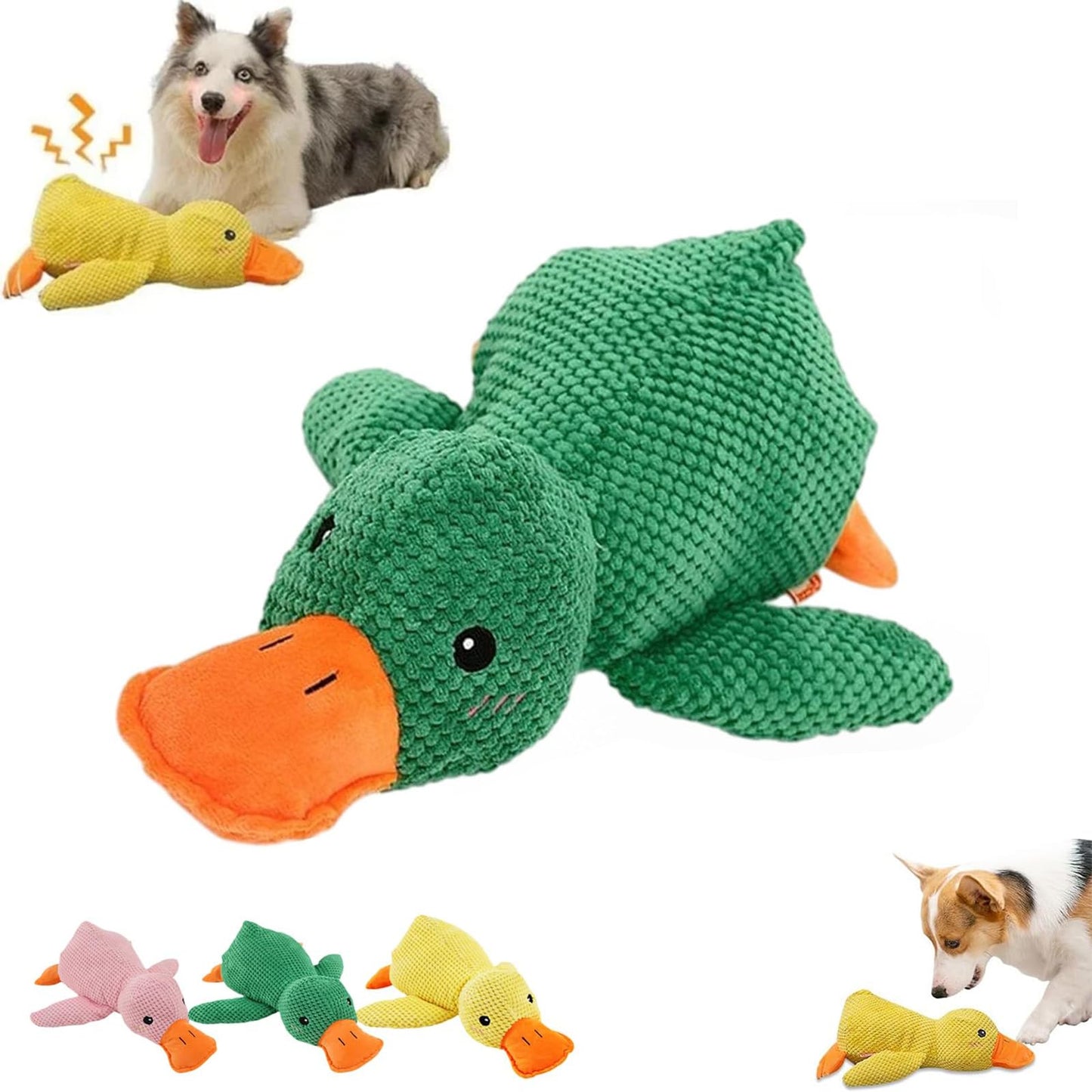 2025 Cute Yellow Calming Duck Dog Toy, Quack-Quack Duck Dog Toy, Cute Yellow Stuffed Calming Duck Dog Toys with Soft Squeaker, Interactive Dog Toys for Aggressive Chewers (Yellow)