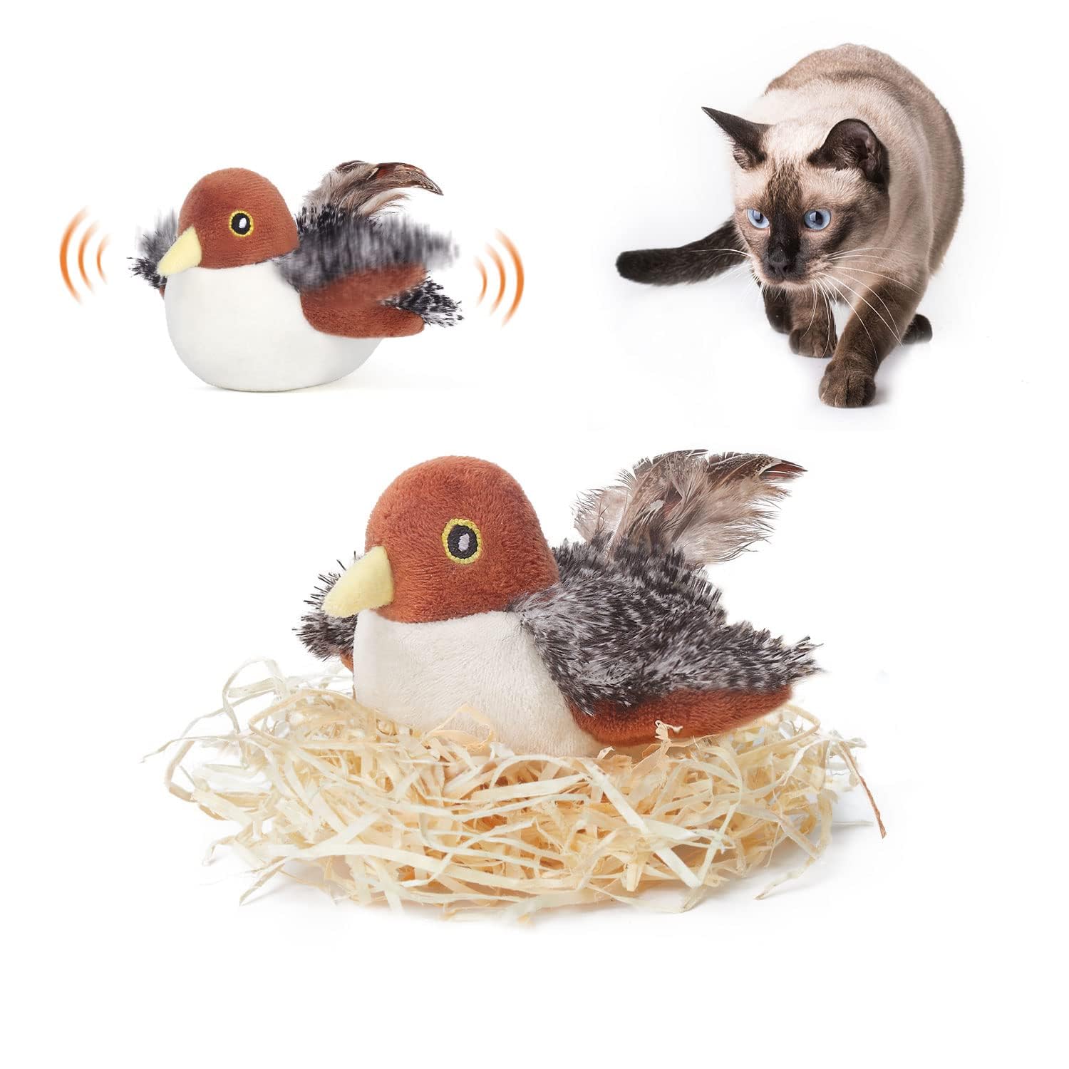 Potaroma Cat Toys Rechargeable Flapping Duck with SilverVine Catnip, Lifelike Quack Chirping, Touch Activated Kitten Kicker Plush Interactive Exercise Toys for All Breeds
