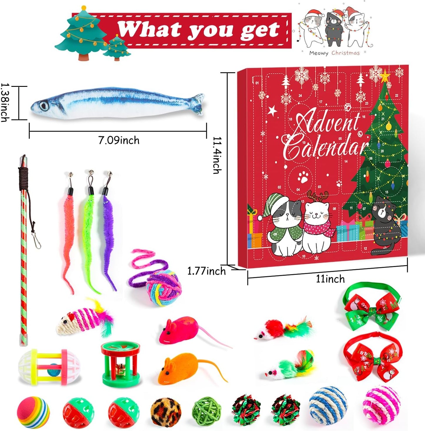 Cat Advent Calendar 2025, 24 Days Cat Toy Countdown Calendar Christmas Toys for Kitten with Catnip Toys, Mice, Xmas Gifts for Cat Lovers