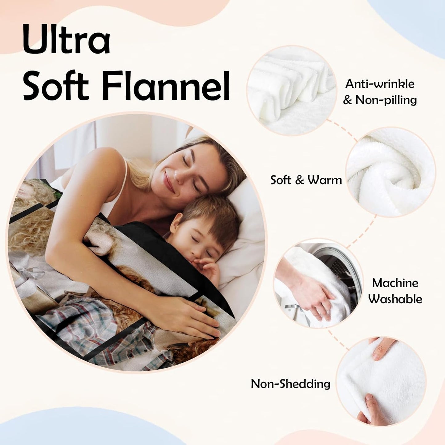 Mothers Day Birthday Gifts for Mom Custom Blanket with Pictures Text Personalized Flannel Photo Blankets Customized Throw Gift for Women