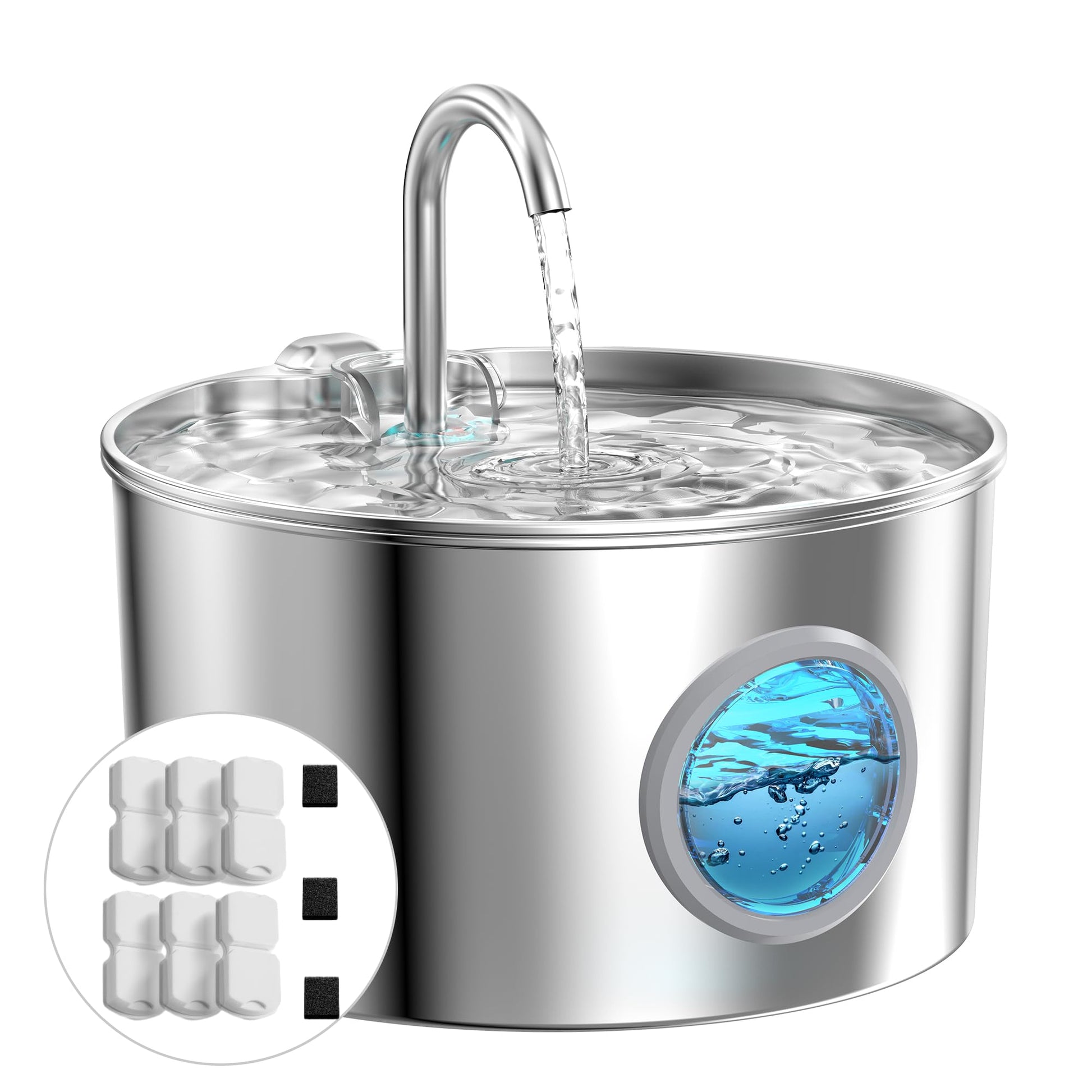 Cat Water Fountain Stainless Steel: 74oz/2.2L Cat Fountain for Drinking - Pet Water Fountain for Cats Inside - Quiet Cats Water Bowl Dispenser - Kitty Drinking Fountains - for Pets& Small Animals