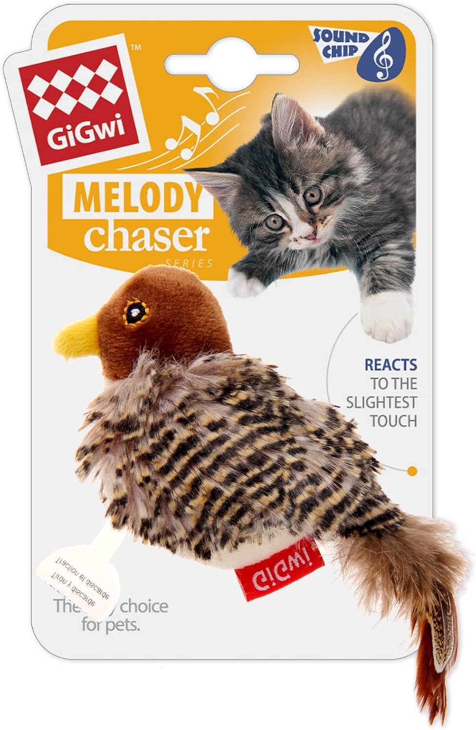 GiGwi Interactive Cat Toys Squeaky, Stimulated Chirping Bird Toy Making Noise,Automatic Chirp Bird Cat Toy with Feather Tail, Melody Chaser Play and Squeak Kitten Toy for Boredom