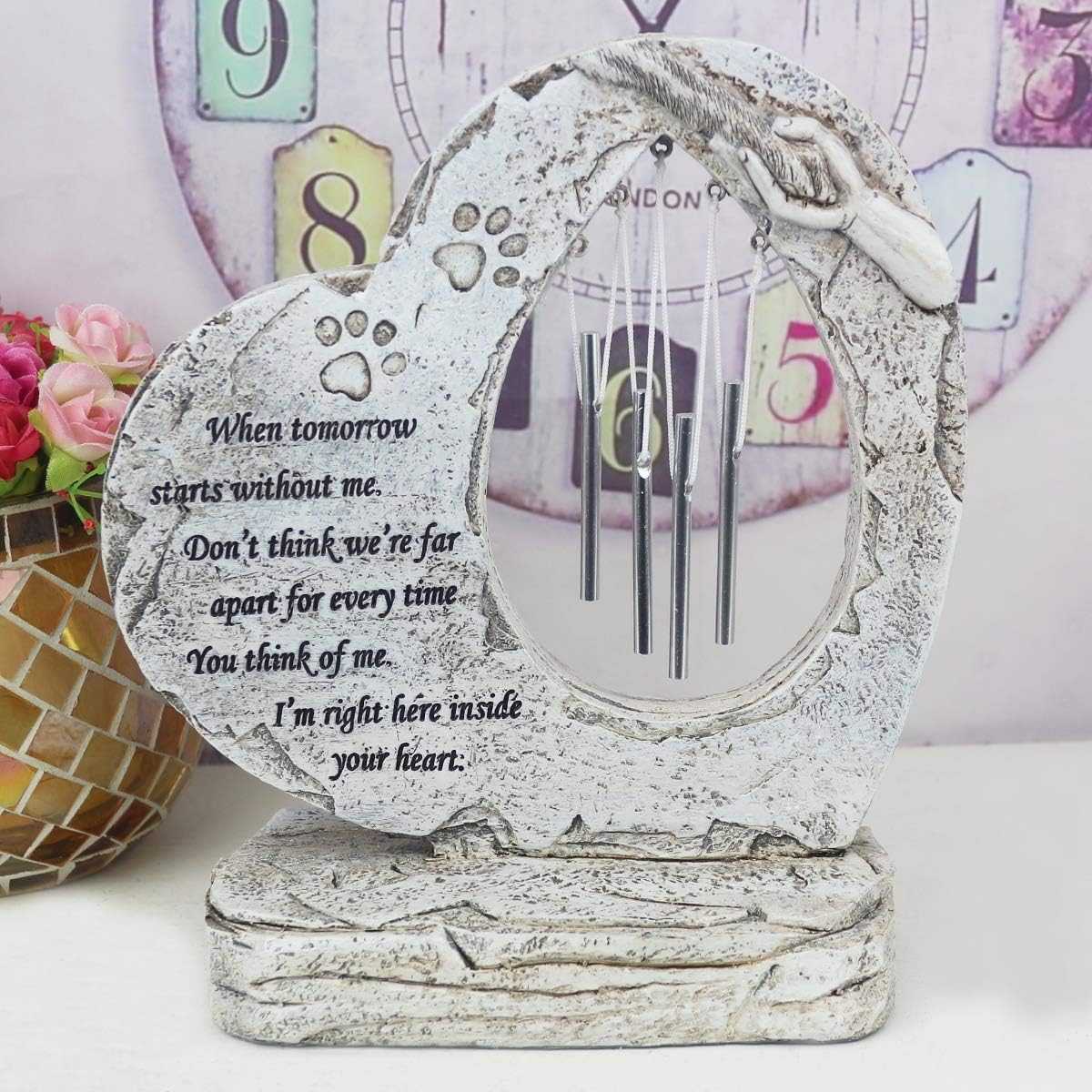 Heart Shaped Paw Print Pet Memorial Stone - Dog Grave Marker for Loss of Pet