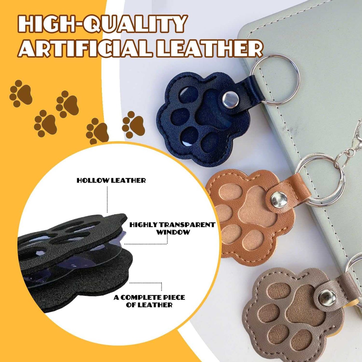 3 Pcs Dog Fur Storage Keychain, Cute Leather Paw Keychain Pet Hair Keepsake Keyring, Unique Memorial Collection Key Chain, Pet Memorial Gifts for Bag Purse Paw Charm Key Holder(Gray,Black,Brown)