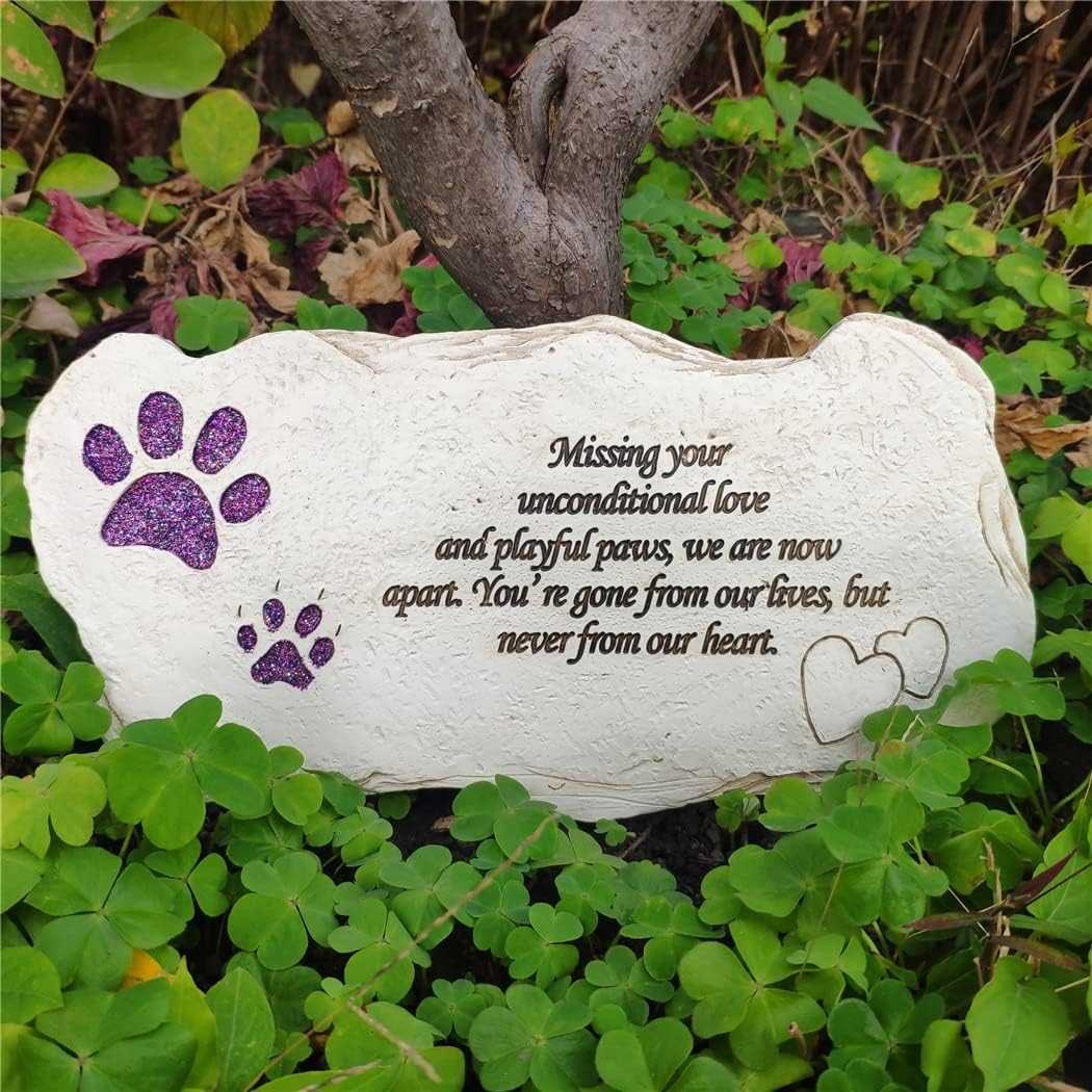 Shinning Paw Prints Pet Memorial Stones Headstones for Dogs or Cats, Resin Pet Grave Markers Plaques Memorial Gifts Sympathy Gift for Loss of Dog Outdoor