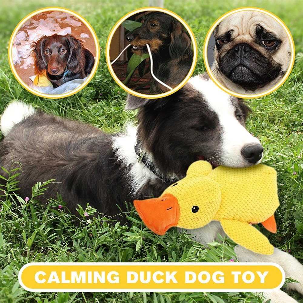 2025 Cute Yellow Calming Duck Dog Toy, Quack-Quack Duck Dog Toy, Cute Yellow Stuffed Calming Duck Dog Toys with Soft Squeaker, Interactive Dog Toys for Aggressive Chewers (Yellow)