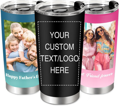 Personalisierter 20oz Edelstahlbecher, individuelles Foto, Logo & Text, Reisekaffeetasse, perfektes Geschenk für Frauen & Männer