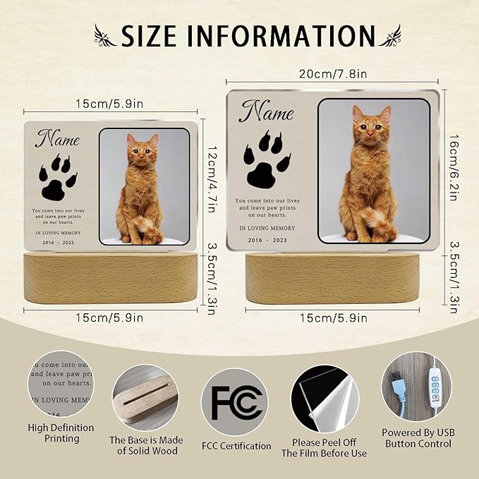 Personalized Pet Night Light Customized Dog Memorial Gift Picture Frame Acrylic Plaque Led Lamp Cat Sympathy Gift for Loss of Pet