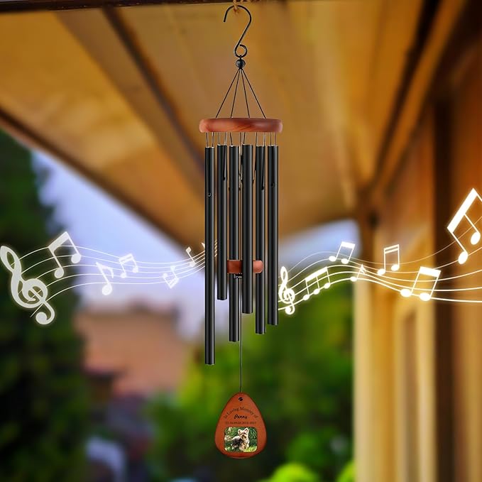Personalized Pet Memorial Wind Chime with Photo – Custom Dog & Cat Remembrance Gift, Sympathy Gift for Pet Loss