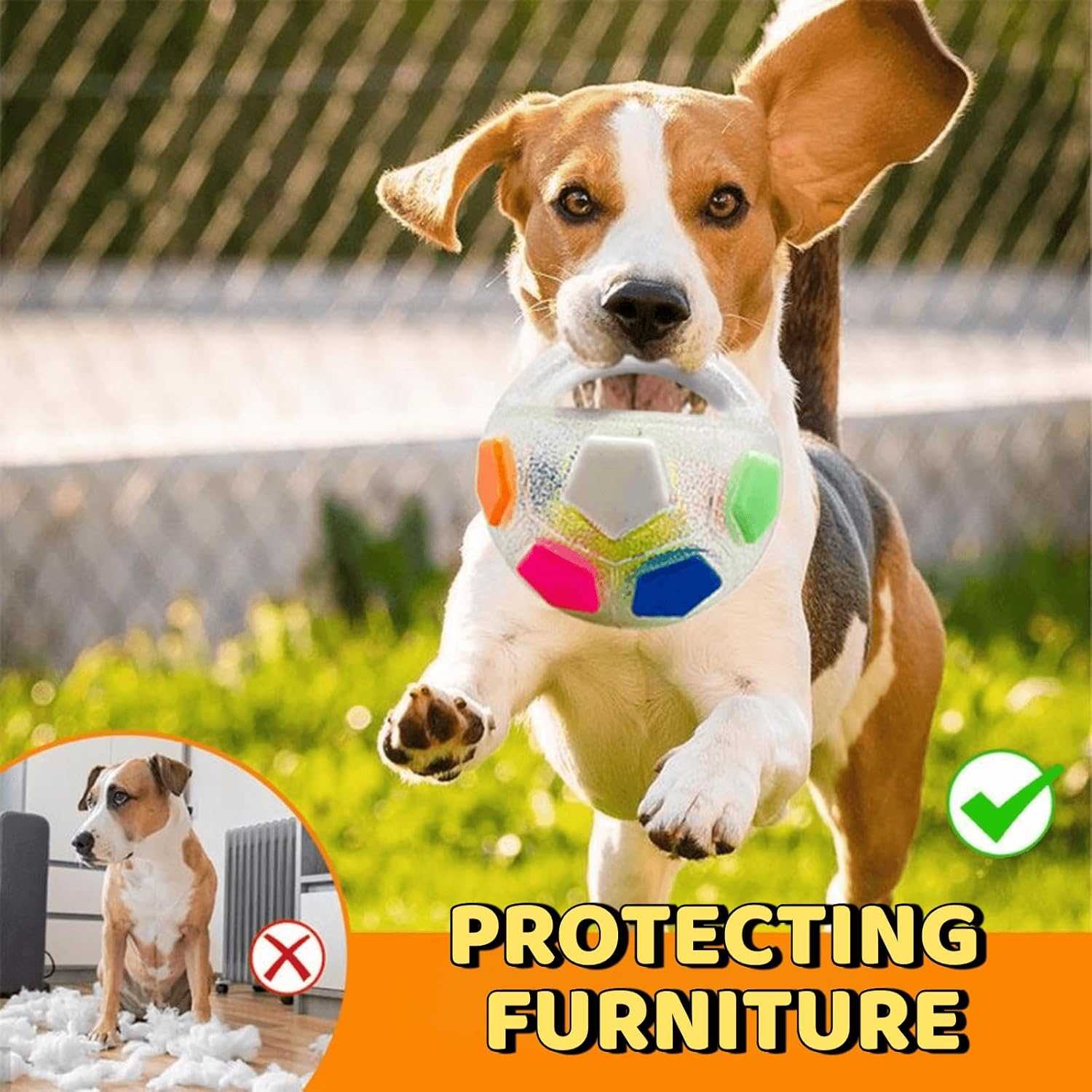 Tough Durable Ball Toy for Aggressive Chewers Ball in Bottle Strong Rubber Football Dog Chew Fetch Toy for Medium Large Breeds