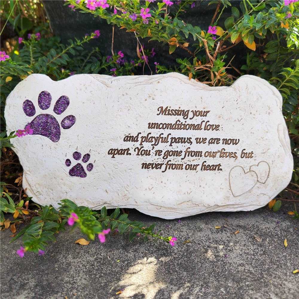 Shinning Paw Prints Pet Memorial Stones Headstones for Dogs or Cats, Resin Pet Grave Markers Plaques Memorial Gifts Sympathy Gift for Loss of Dog Outdoor
