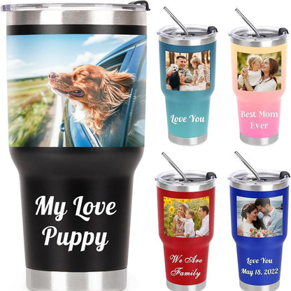 Personalized Coffee Tumbler, Custom Mugs with Pictures Text Name Logo, 30oz Stainless Steel Personalized Mug Cup