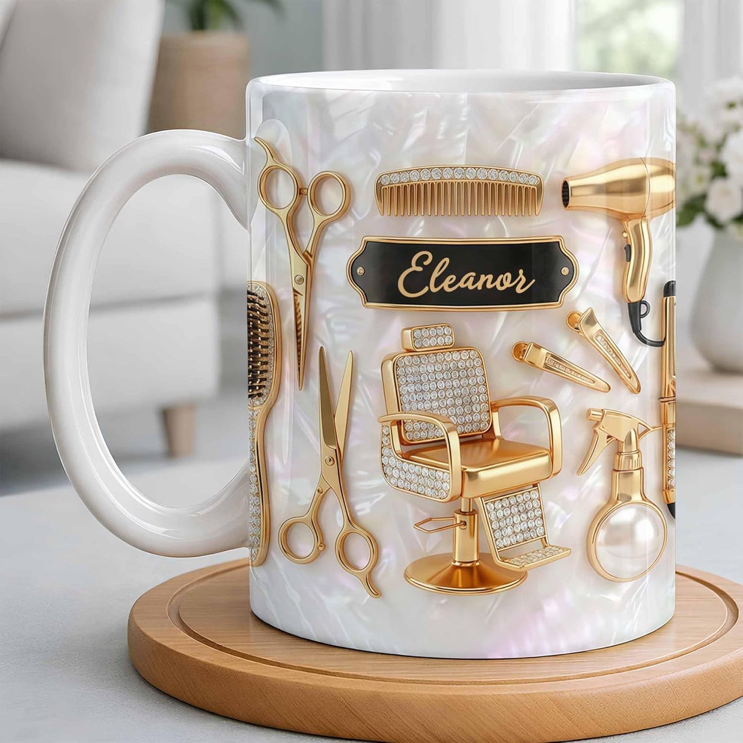 Personalisierte Friseur-Namens-Tasse, 325ml, 440ml 3D-Druck-Effekt Friseurgeschenk, Geschenk für Barbiere und Friseure