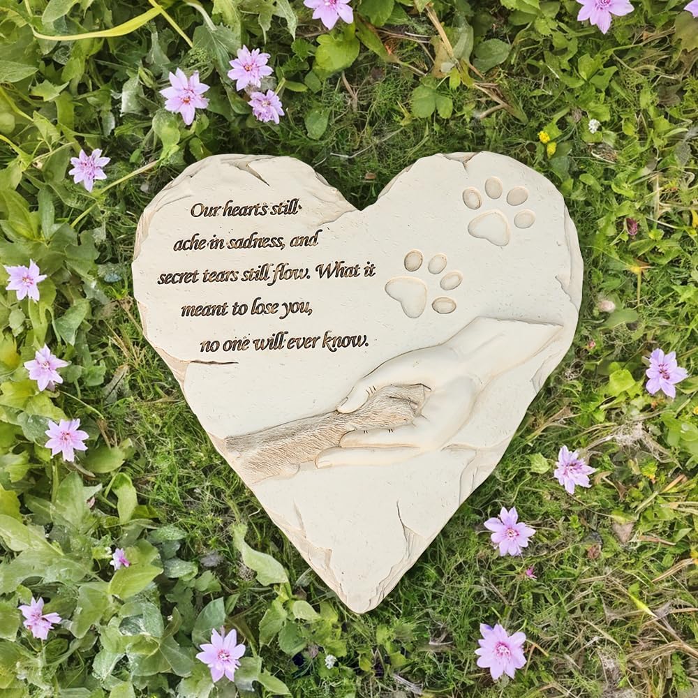 New York Dog Pet Memorial Stones, Hand-Painted Heart-Shaped Loss of Pet Dog Memorial Gifts with Sympathy Poem and Paw in Hand Design, (White)