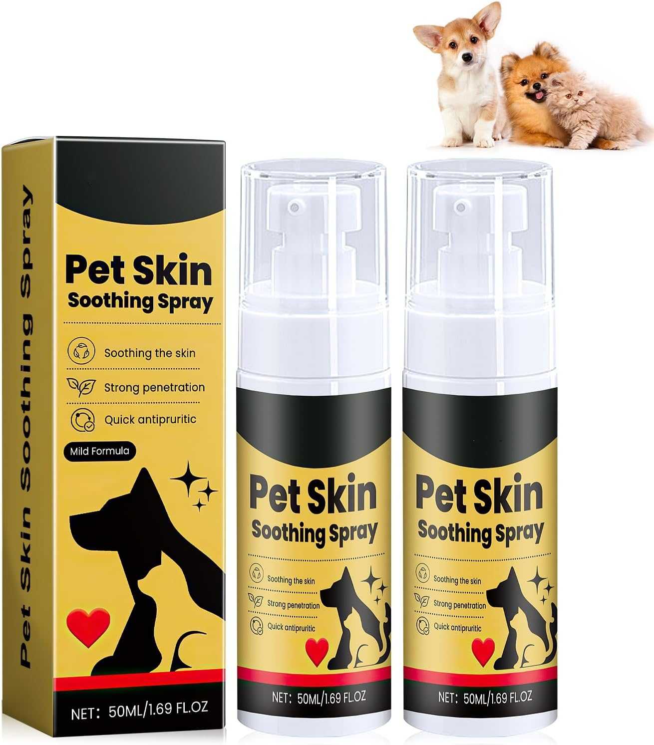2Pcs Pet Skin Soothing Spray for Dogs,Pet Skin Treatment Spray for Dogs and Cats - Nature Soothing Solution for It-chy Skin and Reduces Scratching,Pet Skin Soothing Spray for All Animals(50ml/1.69oz)