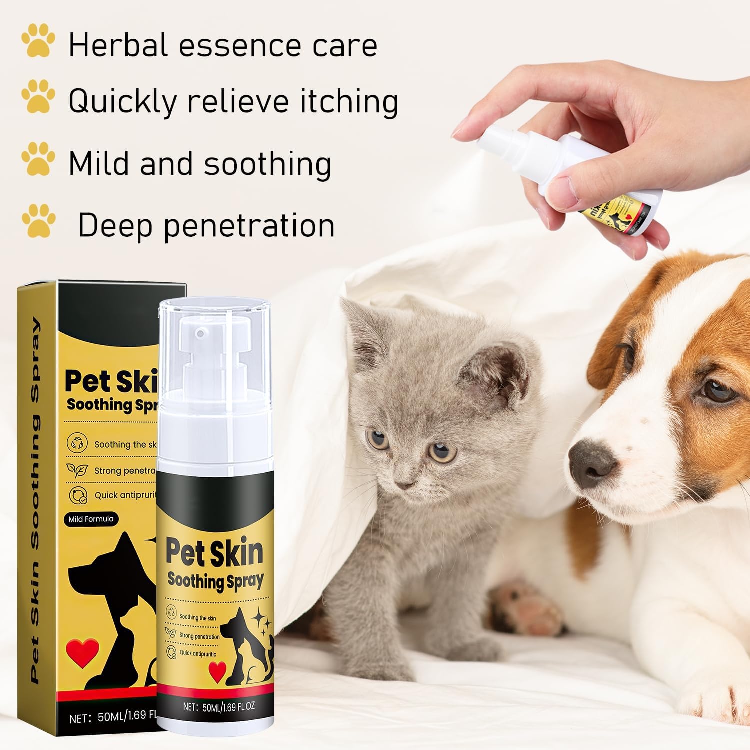 2Pcs Pet Skin Soothing Spray for Dogs,Pet Skin Treatment Spray for Dogs and Cats - Nature Soothing Solution for It-chy Skin and Reduces Scratching,Pet Skin Soothing Spray for All Animals(50ml/1.69oz)