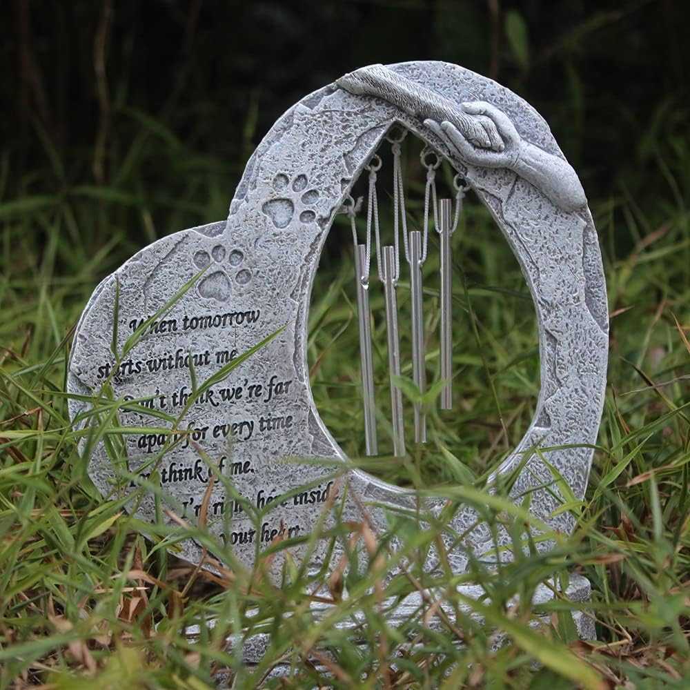 Heart Shaped Paw Print Pet Memorial Stone - Dog Grave Marker for Loss of Pet