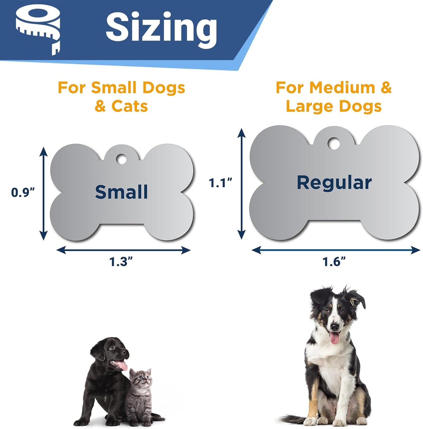 PetTags Stainless Steel Pet ID Bone Round and Heart Shaped Tags with Enamel Paw Design, Personalized Dog and Cat Tags