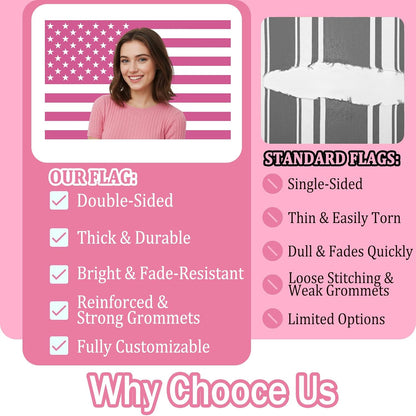 Custom Pink American Flag 3x5 ft with Personalized Image, Decorative Flag for Bedrooms, Living Rooms, Dormitories, Events and Wall Display