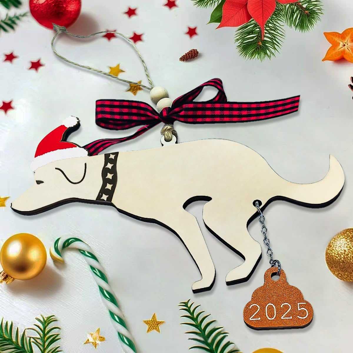 Funny Christmas Ornaments 2025, Wooden Dog Ornament - Fun Ornaments for Adults Exchange, Unique Ornament - Christmas Funny Gifts, Dog Gifts