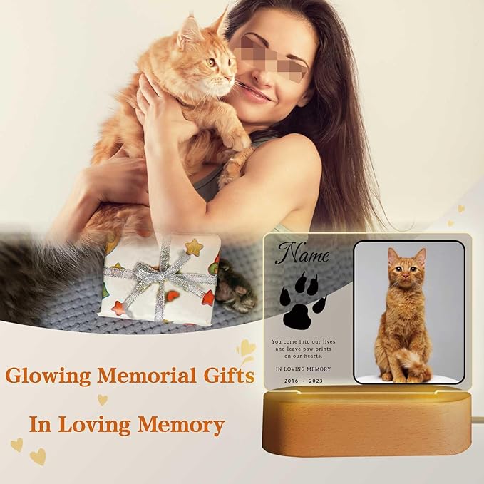 Personalized Pet Night Light Customized Dog Memorial Gift Picture Frame Acrylic Plaque Led Lamp Cat Sympathy Gift for Loss of Pet