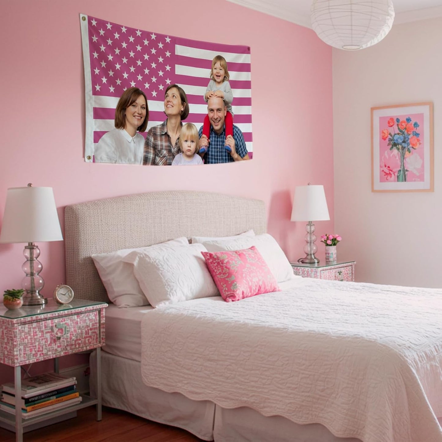Custom Pink American Flag 3x5 ft with Personalized Image, Decorative Flag for Bedrooms, Living Rooms, Dormitories, Events and Wall Display