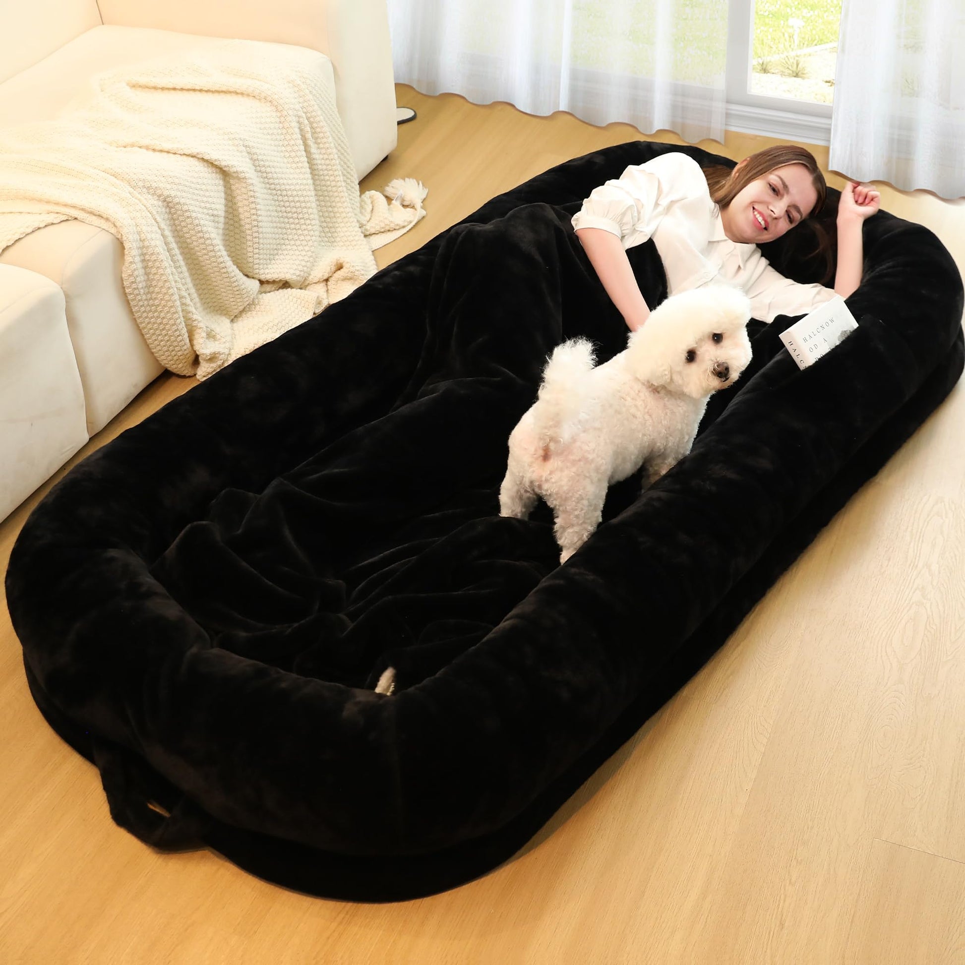 Human Dog Bed for Adults, 46 x 10 x 76 Long Human Size Dog Bed, Removable Cover, Orthopedic Design, [Light Grey]