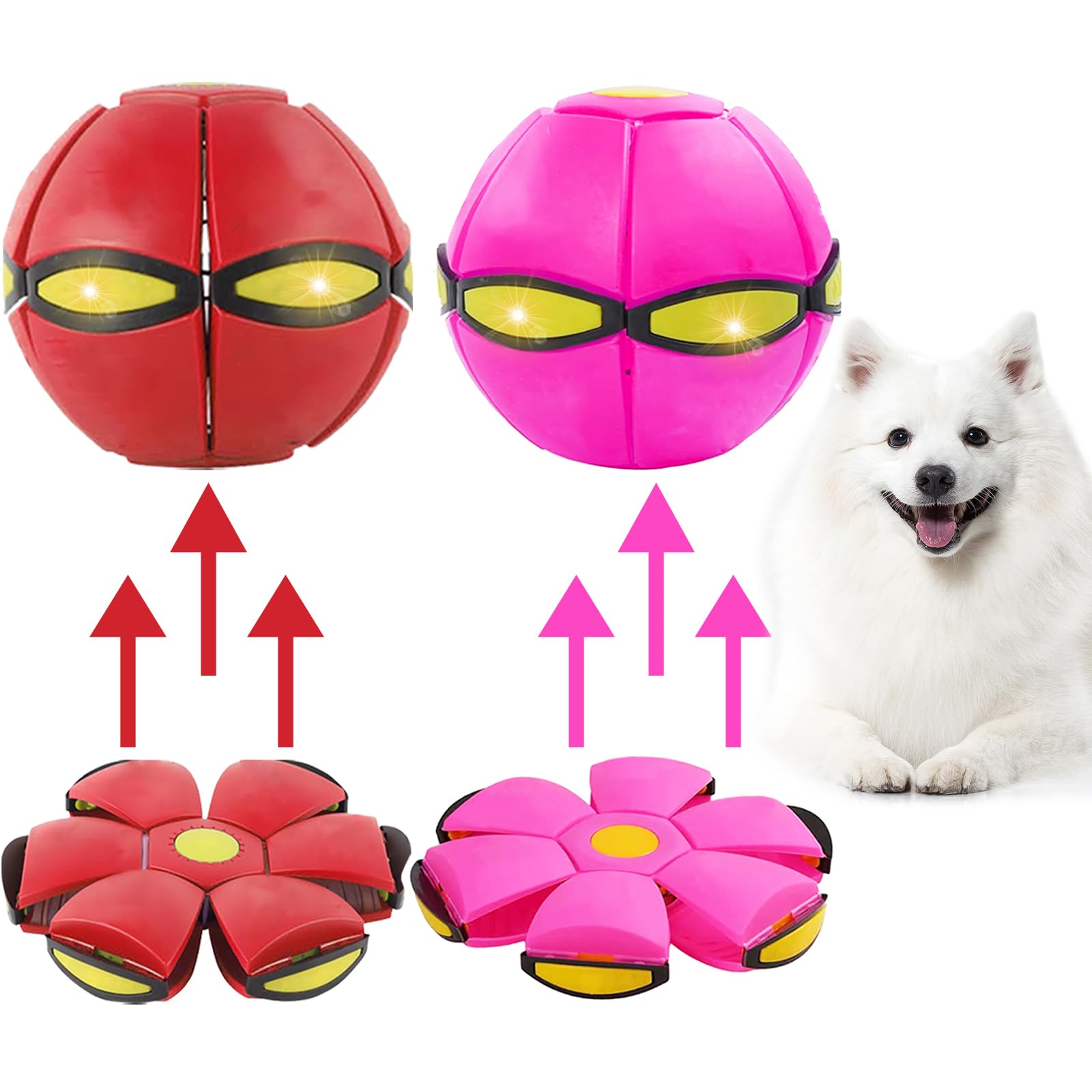 2PCS Dog Flying Disc Toy, Pet Toy Flying Saucer Ball with 3 Light for Dogs, Dog Toy Outdoor Toy Doggy Disc Ball, Outdoor Games