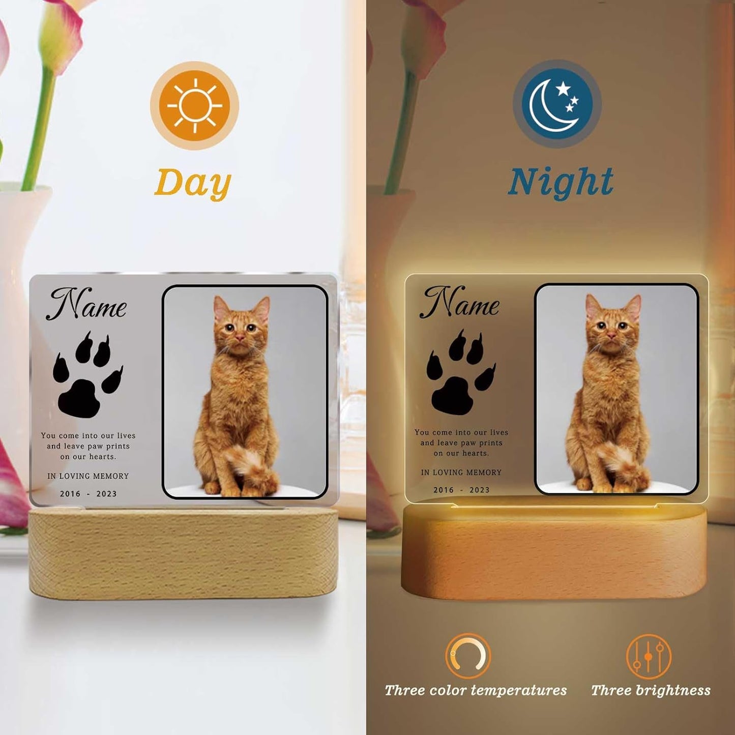 Personalized Pet Night Light Customized Dog Memorial Gift Picture Frame Acrylic Plaque Led Lamp Cat Sympathy Gift for Loss of Pet