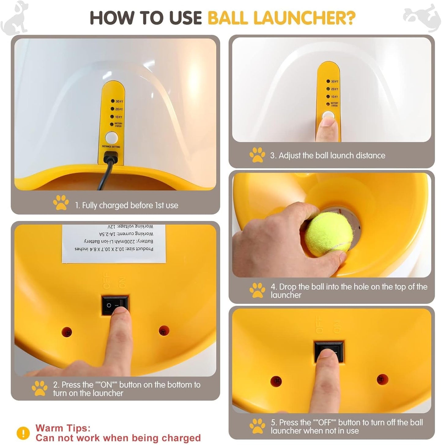Dog Ball Thrower Launcher, Automatic Launcher with 6 Mini Tennis Balls, Interactive Dog Toys Indoor Outdoor Ball Thrower Machine for Small Dogs with 3 Distance Settings